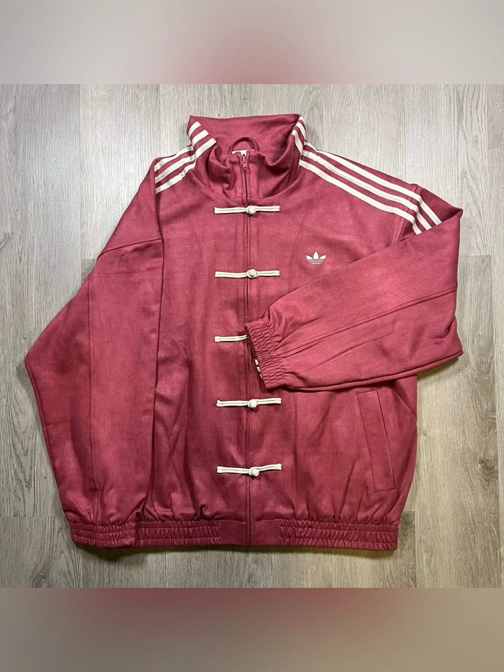 Adidas Men’s Burgundy Chinese Track Jacket with White Trim
